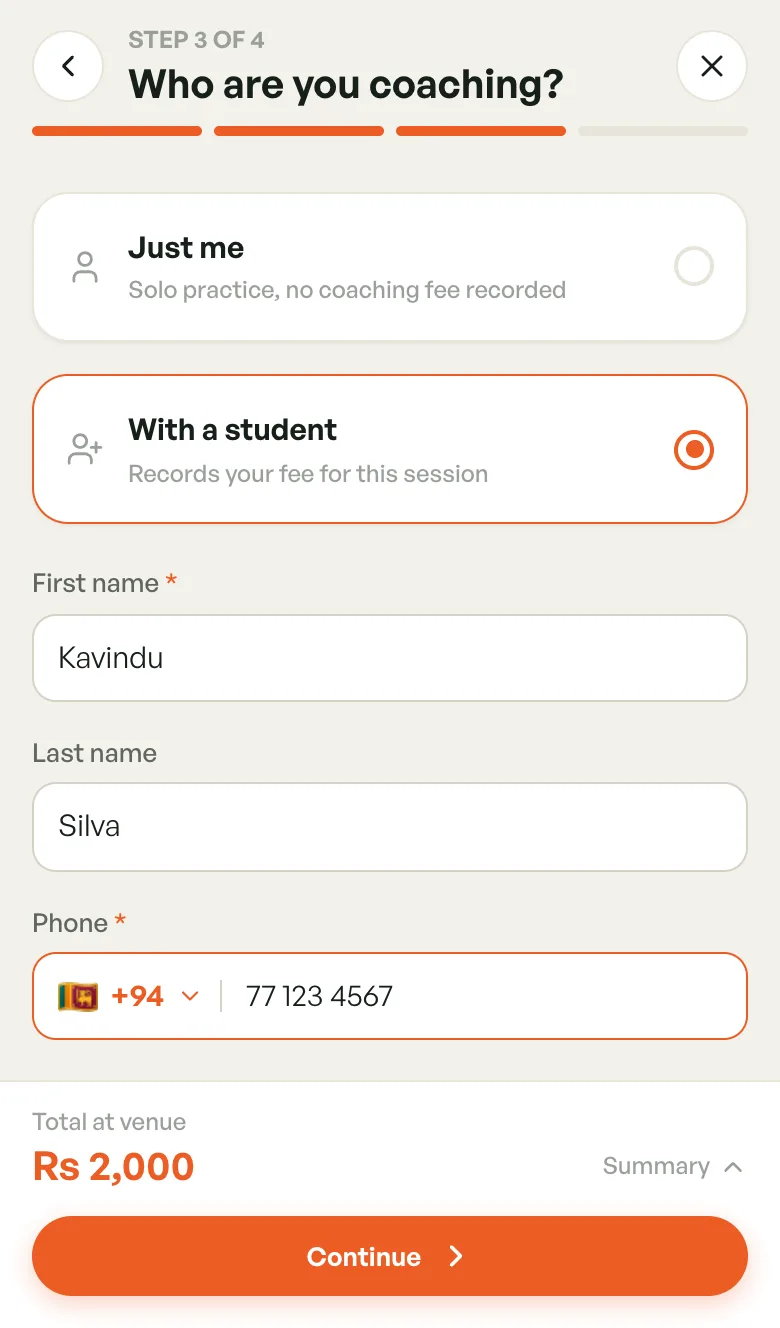 Step 3 with With a student selected and first name, last name and phone filled in