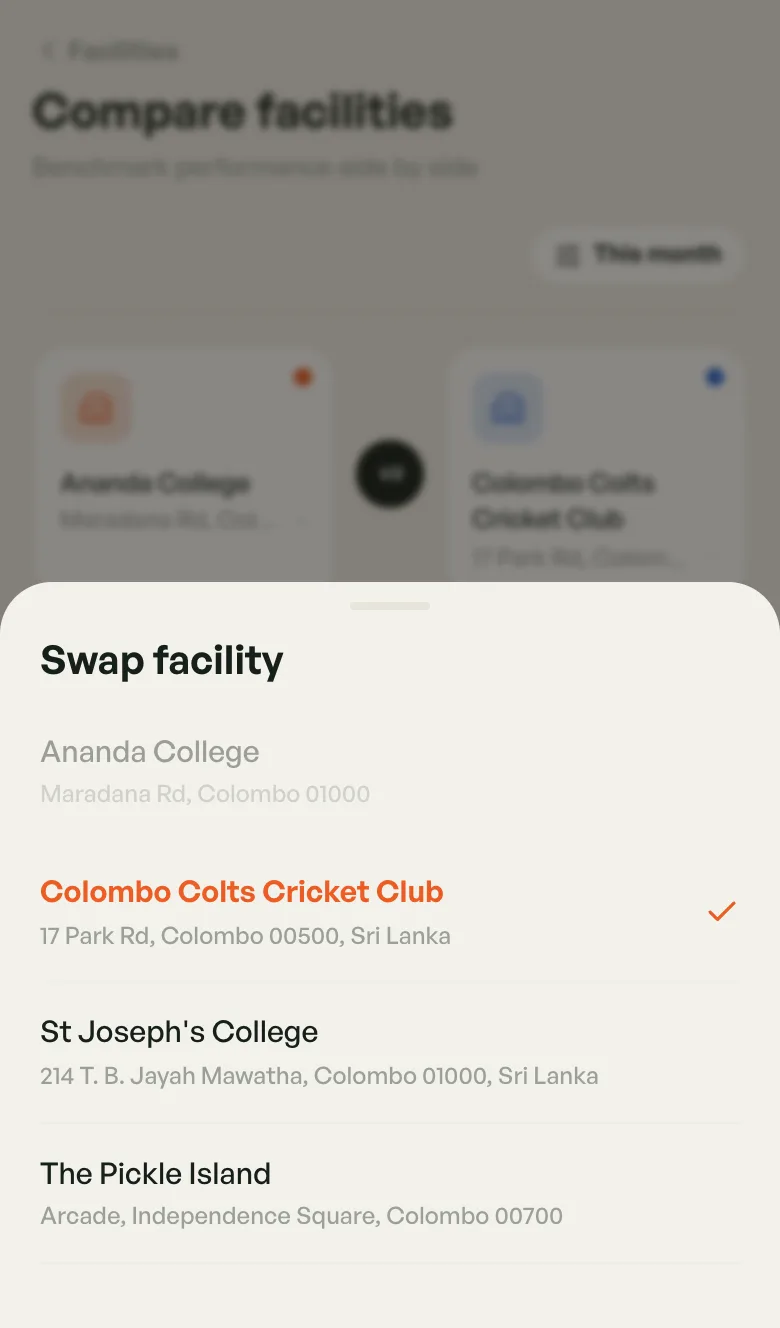Swap facility sheet listing your venues